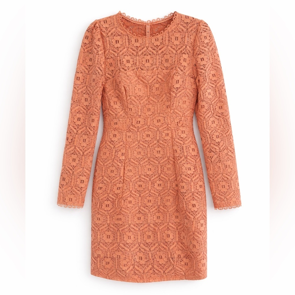 Hello Molly Peach Lace Mini Dress US 8 Long Sleeve Open Back Floral Lined NWT